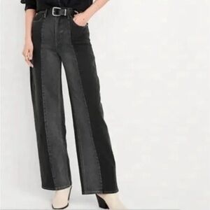 Old Navy High-Waist Two-Tone Black Wide-Leg Jeans